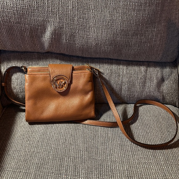 Michael Kors Handbags - Michael Kors Cognac Leather Crossbody with Signature MK Medallion
